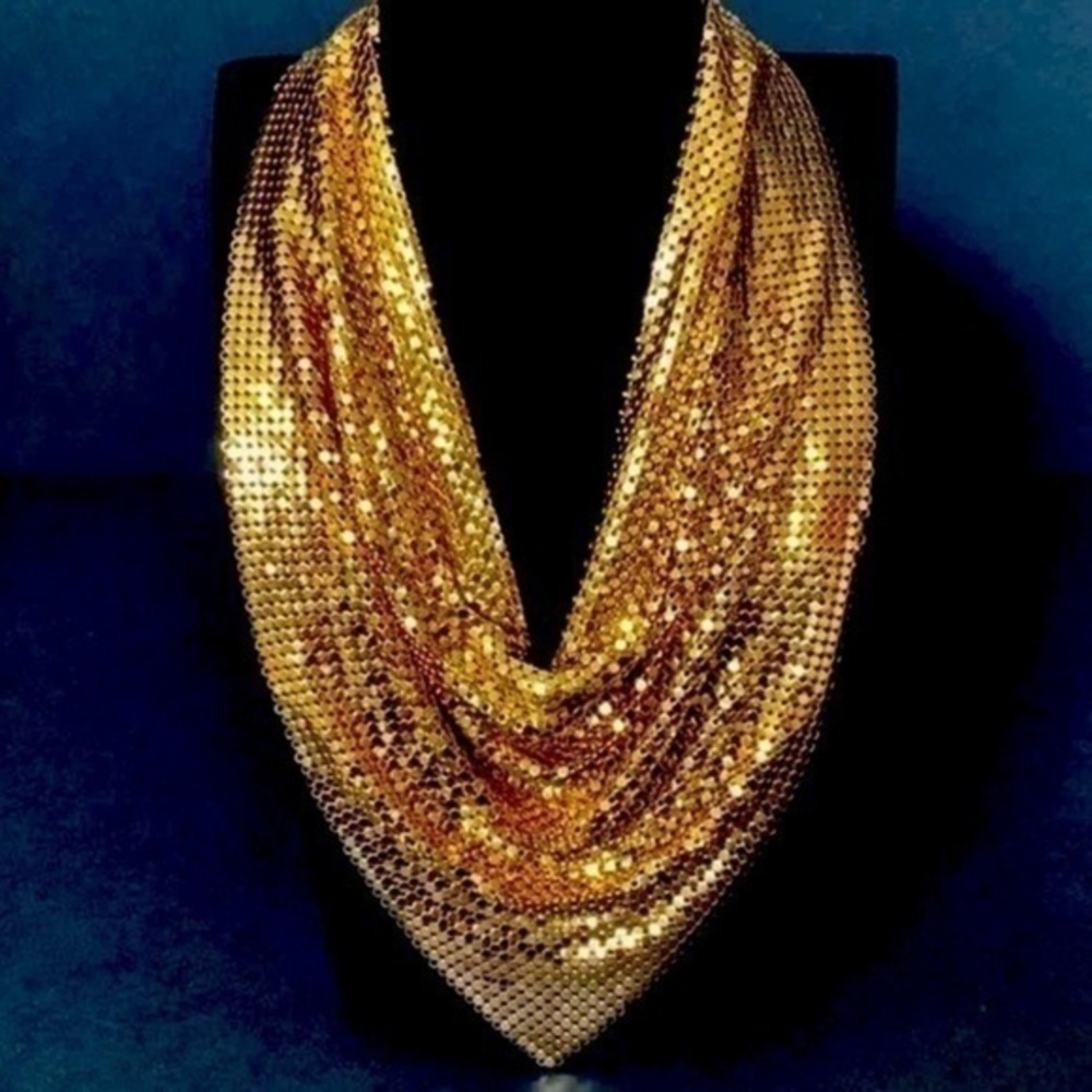 Statement VINTAGE WHITING AND DAVIS DISCO DIVA CHAINMAIL SCARF NECKLACE 1970S